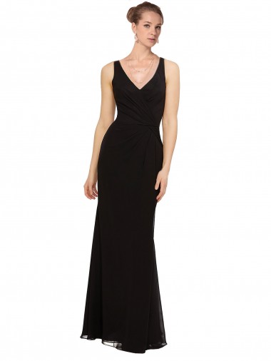Cheap Open V-Back Chiffon Bridesmaids Dress with V-Neckine