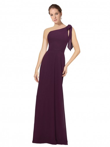 Cheap One Shoulder Chiffon Bridesmaids Dress with Shoulder Bow