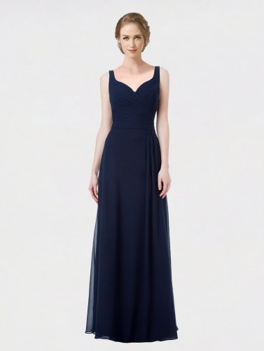 Cheap Long Chiffon Bridesmaid Dress with Sweetheart Neckline and Shoulder Straps