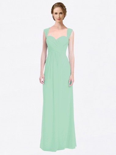 Cheap Long Chiffon Bridesmaid Dress with a Sweetheart Neckline and Pleated Shoulder Straps