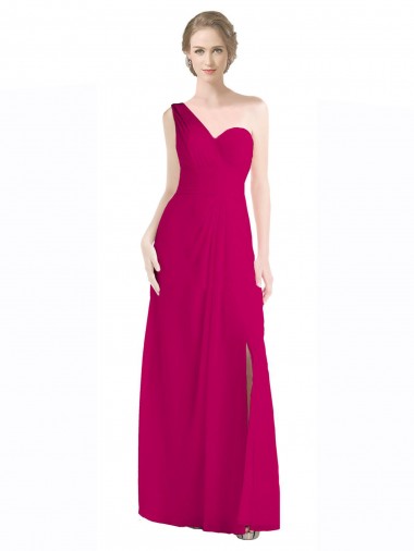 Cheap Full Length Chiffon Bridesmaid Dress with One Wide Shoulder Strap