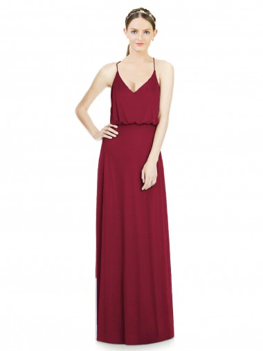 Cheap Full Length V-Neck A-Line Chiffon Boho Bridesmaid Dress