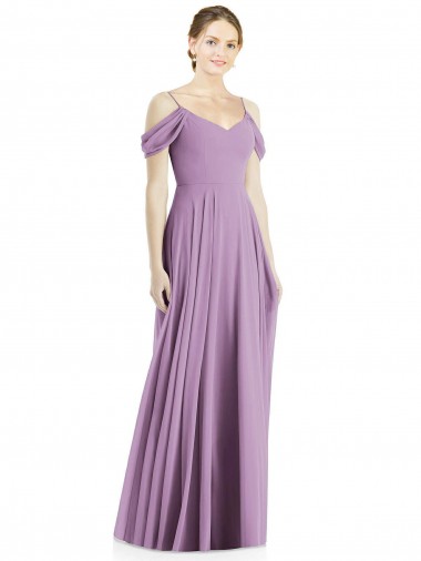 Cheap Off the Shoulder Open Cowl-Back Maxi Bridesmaid Dress
