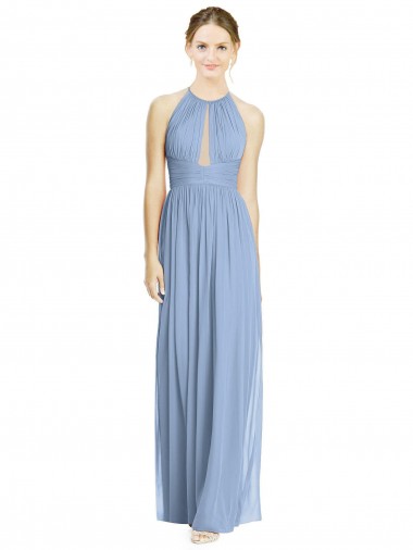 Cheap Open Back Long Chiffon Halter Bridesmaid Dress