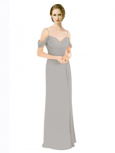 Cheap Draped Cold Shoulder Chiffon Bridesmaid Dress with Pleated Wrap Bodice