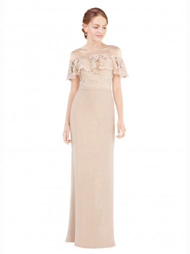 Cheap Off the Shoulder Sleeves Sheath Chiffon Bridesmaid Dress
