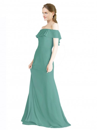 Cheap Off the Shoulder Bohemian Chiffon Bridesmaid Dress