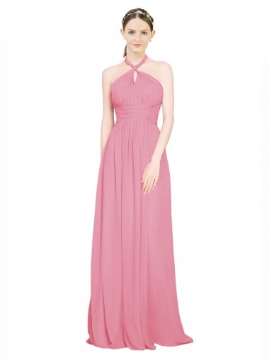 Cheap Halter Neck Keyhole A-Line Chiffon Bridesmaid Dress