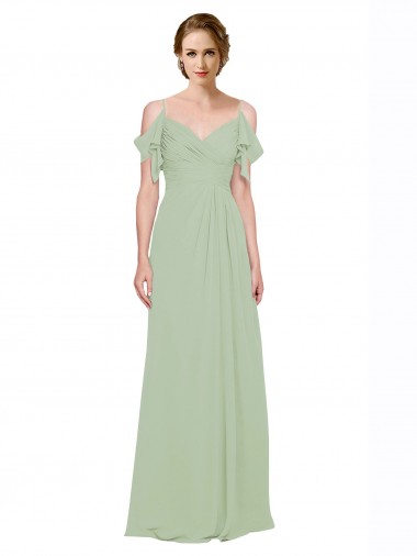 Cheap Split Cold Shoulder Draped A-Line Chiffon Bridesmaid Dress