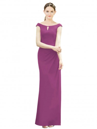 Cheap Full Length Long Chiffon Bridesmaid Dress with Boat Neck