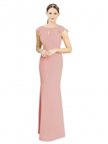 Cheap Chiffon Cap Sleeves Long Bridesmaid Dress with Keyhole
