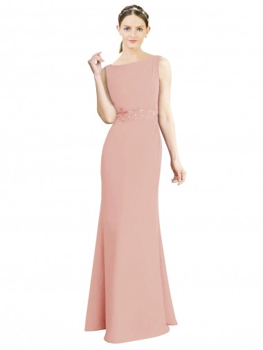 Cheap Full Length Long Chiffon Bridesmaid Dress with Pleated Lace Waist