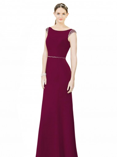 Cheap Slim Chiffon Bridesmaid Dress with Embellished Capped Sleeves