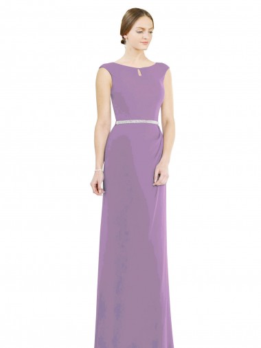 Cheap Long Chiffon Bridesmaid Dress with Boat Neckline and Keyhole