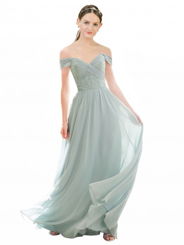 Cheap Romantic Bridesmaid Dress with Embroidered Off the Shoulder Bodice