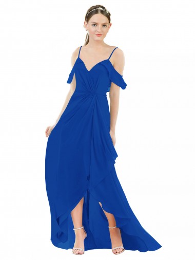 Cheap High Low Boho Bridesmaid Dress with Cold Shoulder Sleeves