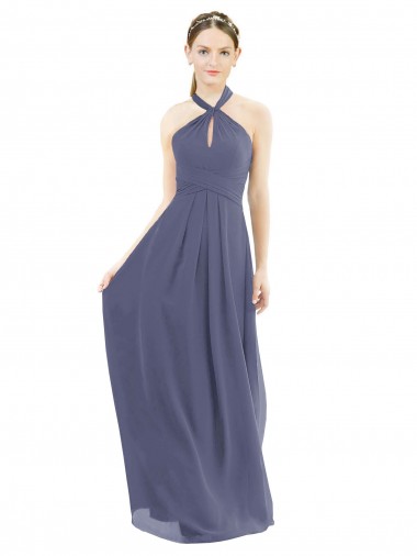 Cheap High Halter Neck Chiffon Bridesmaid Dress with Twist-Tie