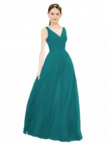 Cheap Figure Flattering Chiffon Bridesmaid Dress with Draped V-Neck Bodice