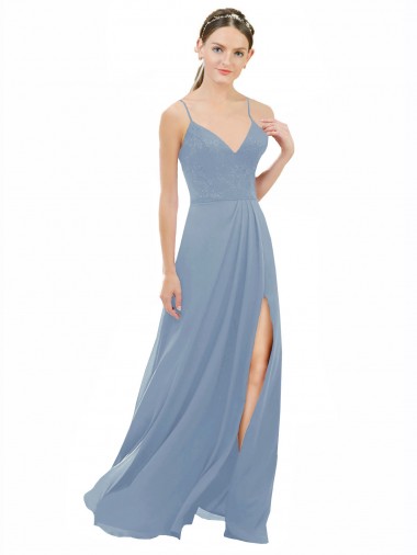 Cheap Sexy Chiffon Bridesmaid Dress with V-Neck Lace Bodice