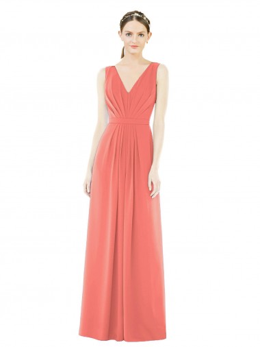 Cheap V-Neck V-Back Sleeveless Chiffon Bridesmaid Dress