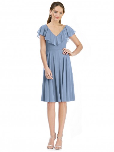Cheap Cocktail Length V-Neck V-Back Short Chiffon Bridesmaid Dress