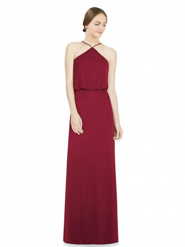 Cheap Sleek Halter Neck A-Line Chiffon Bridesmaid Dress