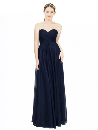 Cheap Strapless Sweetheart Long Chiffon Bridesmaid Dress Low Back