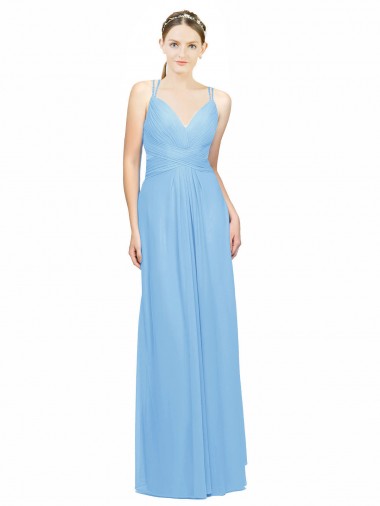 Cheap Double Straps Shoulder V-Neck Sheath Chiffon Bridesmaid Dress with Keyhole Back