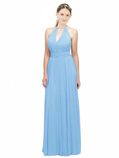Cheap Keyhole Front Sheath Chiffon Bridesmaid Dress with Open Tie Back