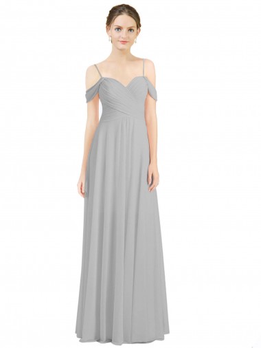 Cheap Off the Shoulder Long Chiffon Bridesmaid Dress with Ruched Bodice