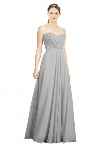 Cheap Sweetheart Strapless Draped Long Chiffon Bridesmaid Dress