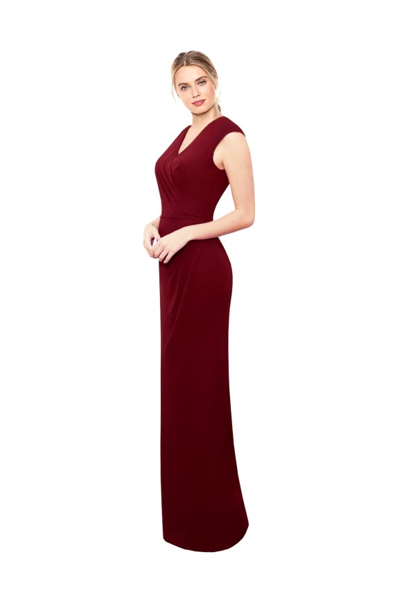 Cap Sleeves Chiffon Bridesmaid Dress with Pleated V-Neck Bodice