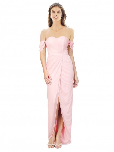 Cheap High Low Off the Shoulder Strapless Ruched Chiffon Bridesmaid Dress