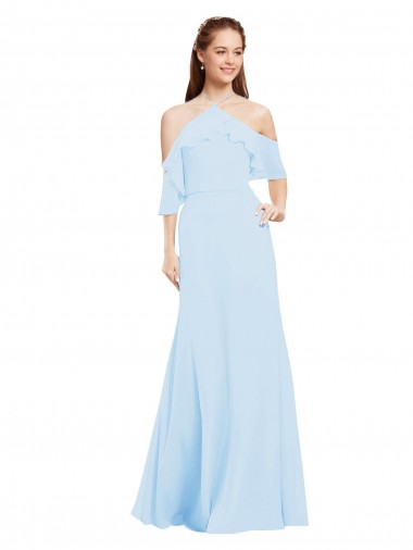 Cheap Chiffon Halter Neck Bridesmaids Dress with Flounced Neckline