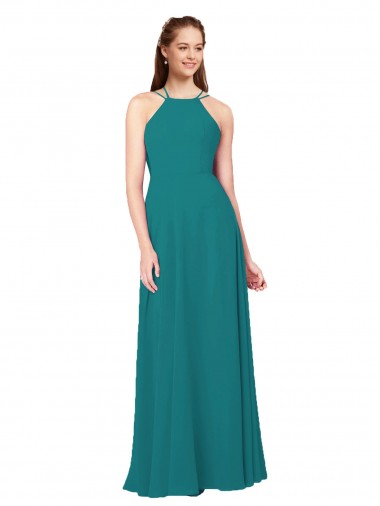 Cheap Simple Chiffon Bridesmaid Dress with High Halter Neckline