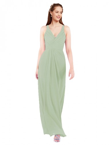 Cheap Feminine Chiffon Bridesmaid Dress with Ruching and V-Neckline