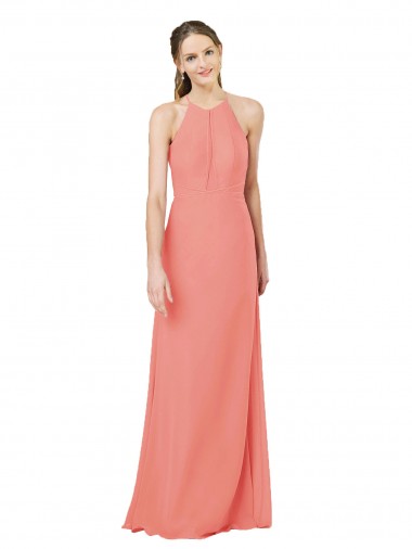 Cheap Modern Long Chiffon Bridesmaid Dress with Keyhole Back