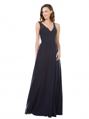 Cheap Elegant Chiffon Bridesmaid Dress with V-Neck Lace Bodice