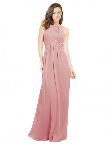 Cheap Chiffon Bridesmaids Dress with Draped Bodice and Keyhole Back