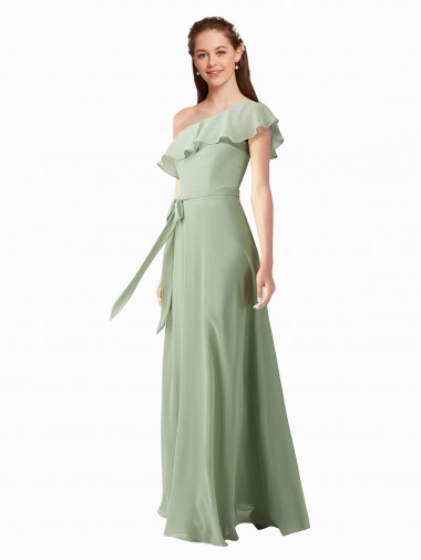 Cheap Chiffon Bridesmaids Dress with Ruffles Flutter Sleeves