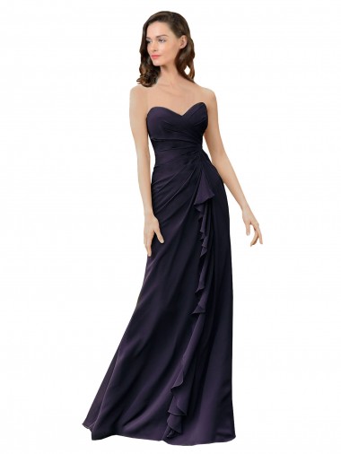 Cheap Strapless Chiffon Bridesmaids Dress with Sweetheart Neckline