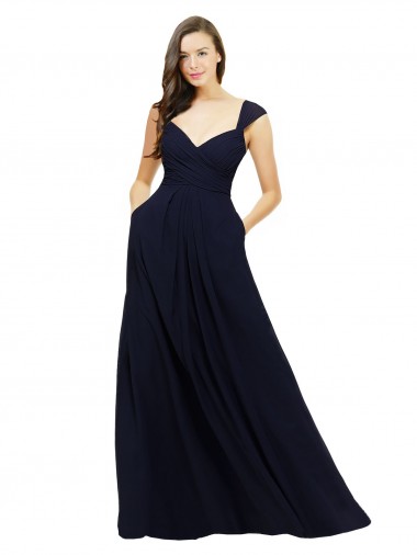 Cheap Chiffon Bridesmaid Dress with Rouched Draped Bodice and Watteau Back