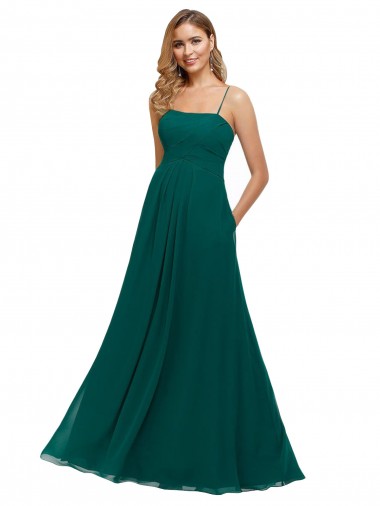 Cheap Chiffon Bridesmaid Dress with Pleated Bodice and Straps