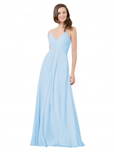 Cheap Long V-Neck Chiffon Bridesmaid Dress with Keyhole Back