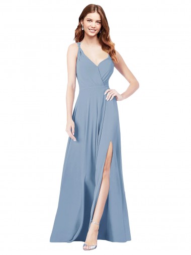 Cheap Surplice Bodice A-Line Long Chiffon Bridesmaid Dress