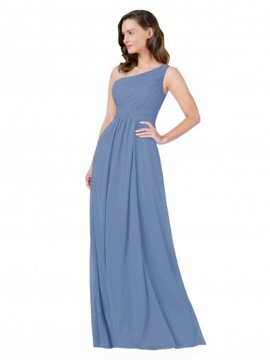 Cheap Pleated One Shoulder Chiffon Bridesmaid Dress