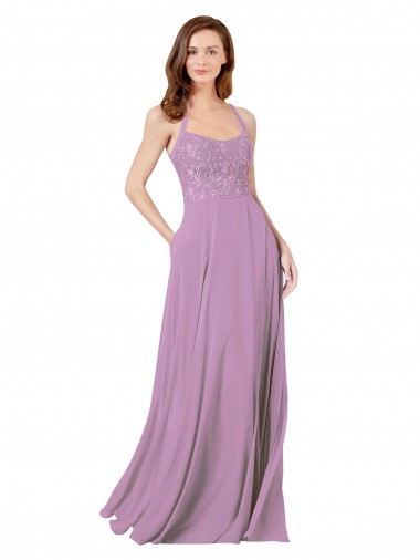 Cheap Floral Detailed Chiffon Bridesmaid Dress with Keyhole Back