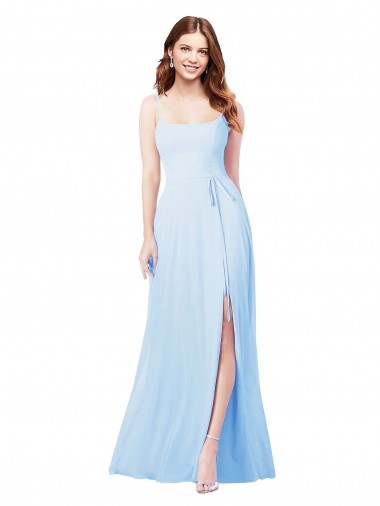 Cheap Chiffon Bridesmaid Dress with Tie Sash and Side Slit