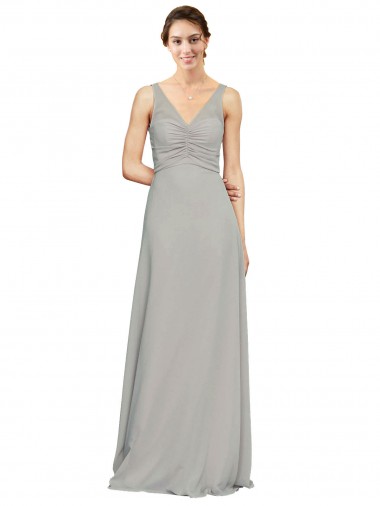 Cheap V-Neck Chiffon Bridesmaid Dress with Illusion Gathered Bodice