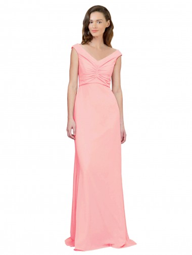 Cheap Luxe Chiffon Bridesmaid Dress with Shoulder Tip Gathered Bodice